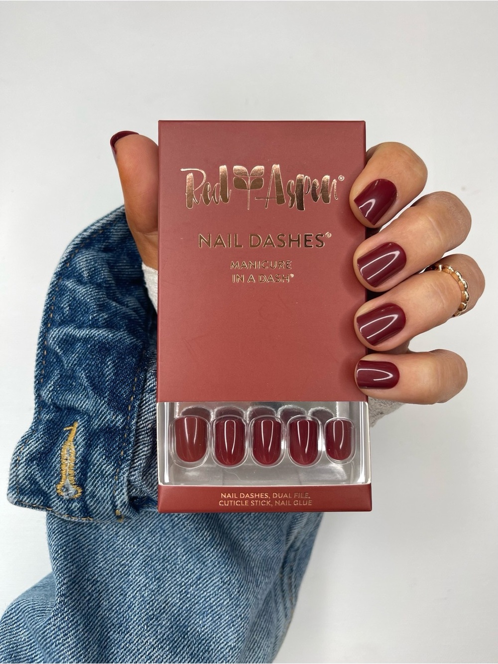 Red Aspen Nail Dashes Press-On Nails in Deep Burgundy